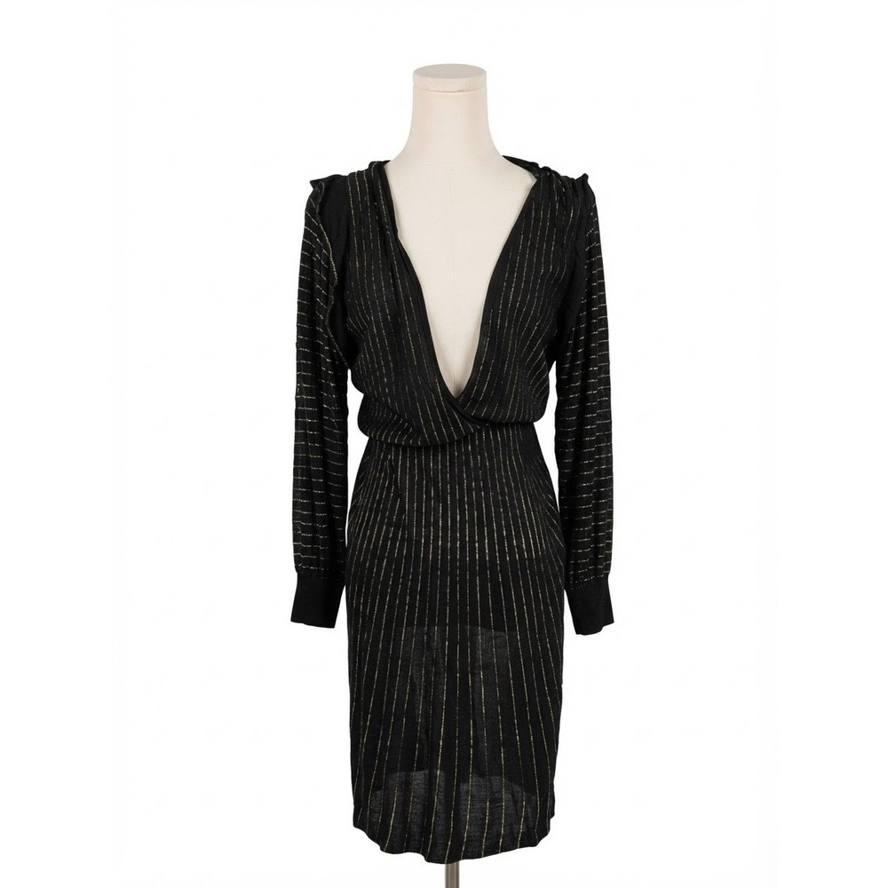 Zara Black Gold Glitter Stripe Midi Dress Size Medium
